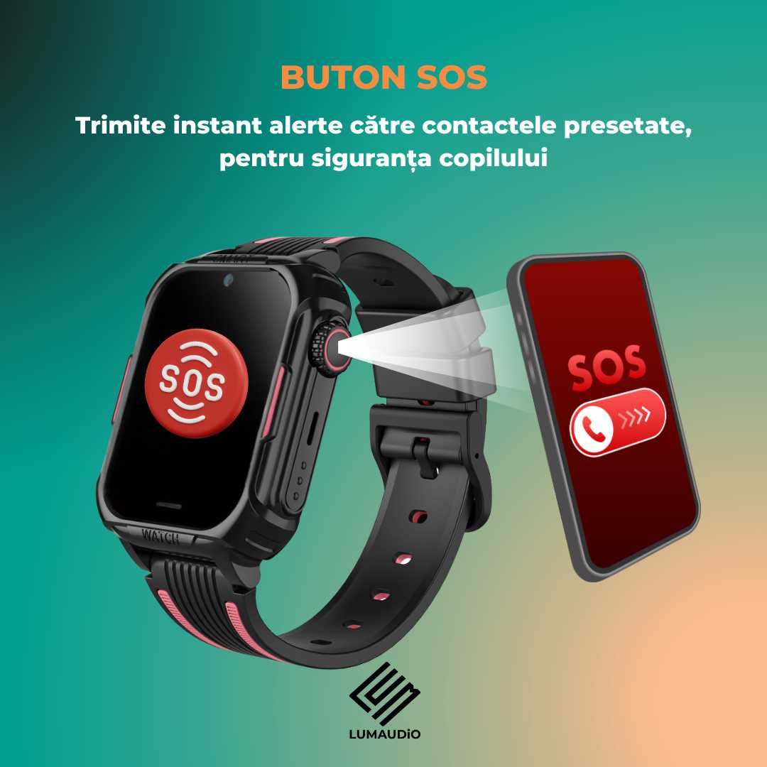 Smartwatch Copii LUMAUDiO® Ping cu 4G și GPS, Husă de Silicon Inclusă, buton SOS
