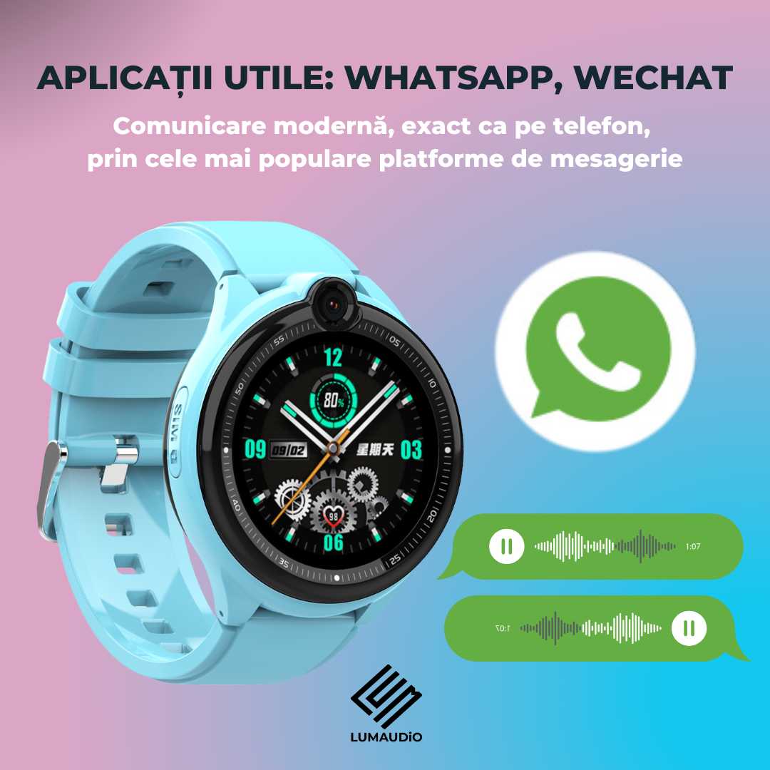 Smartwatch Copii LUMAUDiO® Dora 4G cu GPS, Apeluri Video HD și WhatsApp