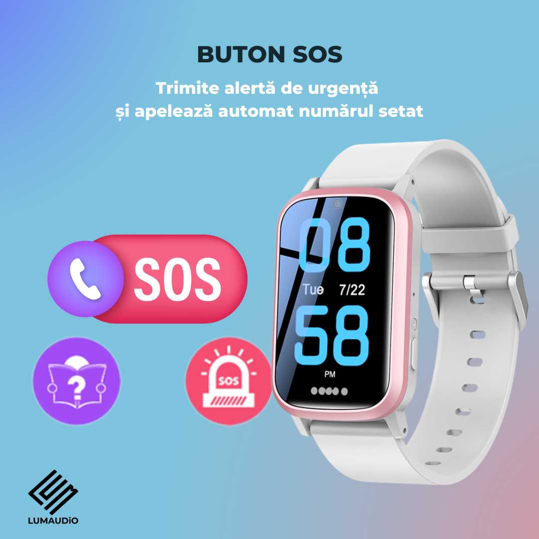Ceas Smartwatch Copii LUMAUDiO® Navikid cu slot SIM 4G și localizare GPS